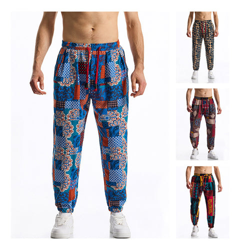Herren lockere Freizeithose mit buntem Muster und elastischem Bund Echoarchiv