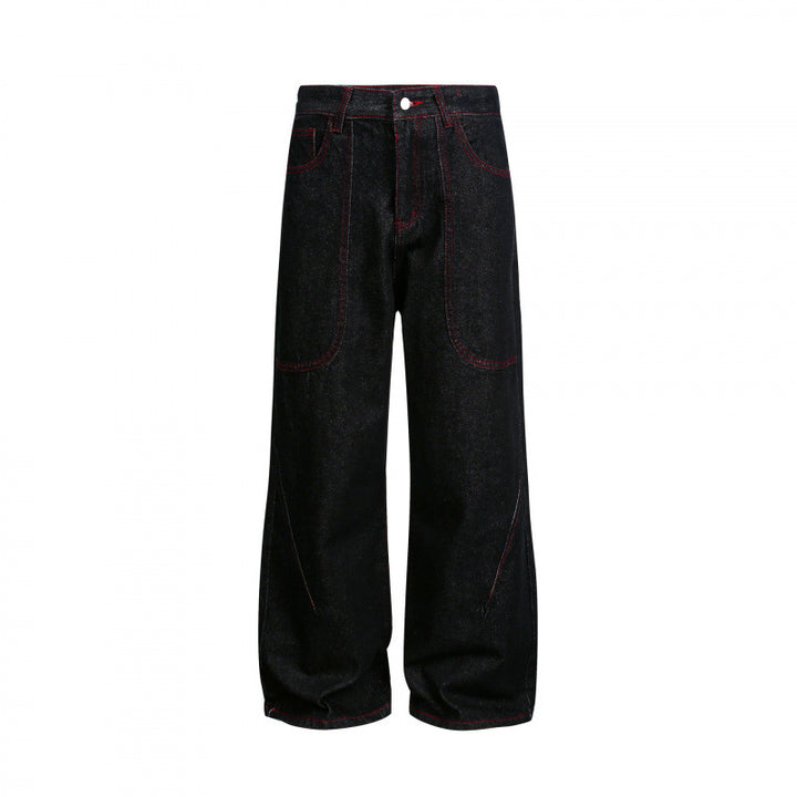 Damen Weite High‑Waist Denim‑Hose im Utility‑Look mit Kontrastnähten Echo Archiv