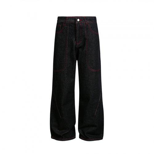 Damen Weite High‑Waist Denim‑Hose im Utility‑Look mit Kontrastnähten Echo Archiv