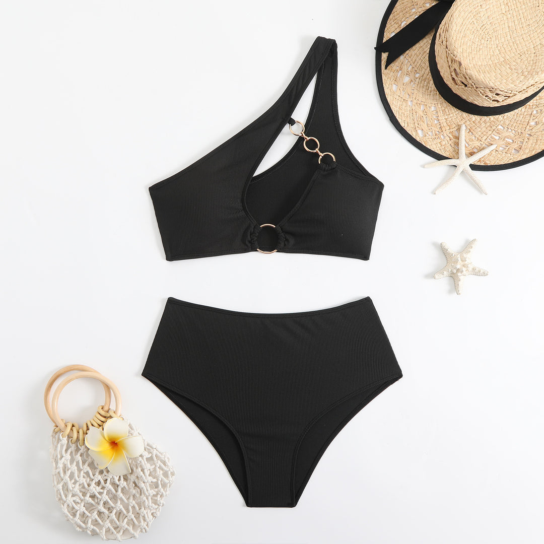 Damen Bikini-Set mit asymmetrischem Trägerschnitt und elegantem Ringdetail Echo Archiv