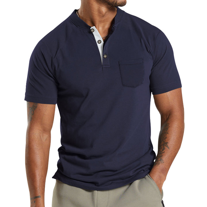 Herren Kurzarm-Henley-T-Shirt mit praktischer Brusttasche und modernem Kragen Echoarchiv