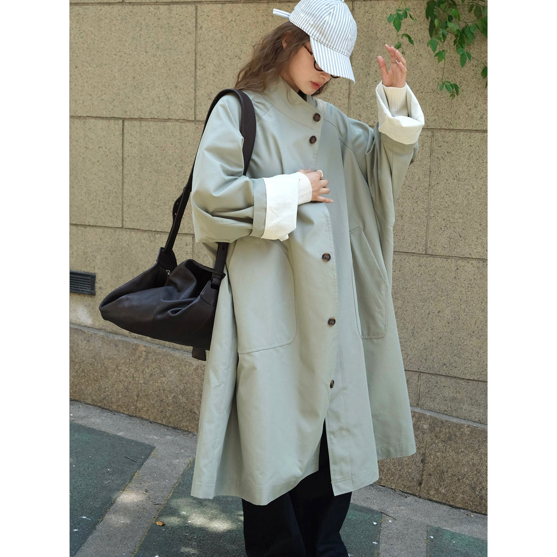 Damen Oversize-Trenchcoat mit Stehkragen und verlängertem Schnitt Echoarchiv