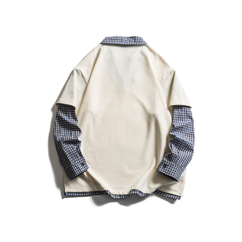 Herren Lagenlook-Pullover mit integriertem Karo-Hemdkragen und eingesetzten Hemdärmeln Echoarchiv