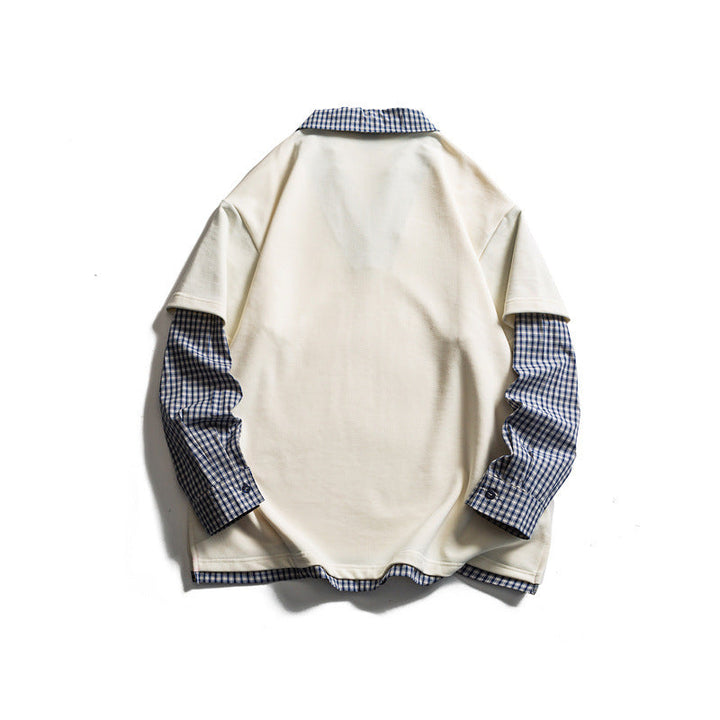 Herren Lagenlook-Pullover mit integriertem Karo-Hemdkragen und eingesetzten Hemdärmeln Echoarchiv