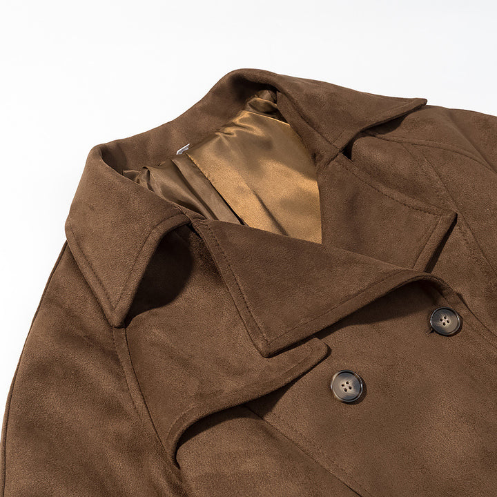 Damen Kurzer Wildleder-Trenchcoat mit Doppelreihe und Taillengürtel Echo Archiv