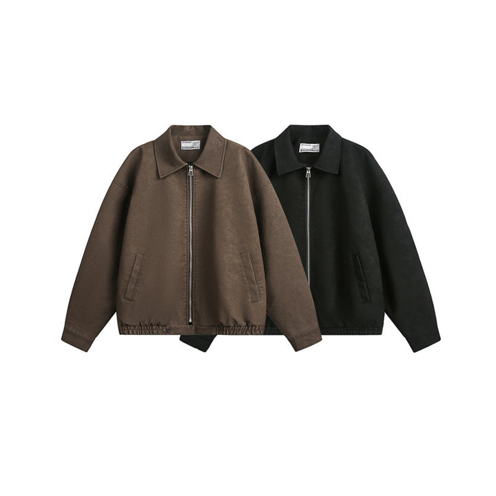 Unisex Boxy-Blousonjacke mit durchgehendem Metallreißverschluss und Hemdkragen Echoarchiv