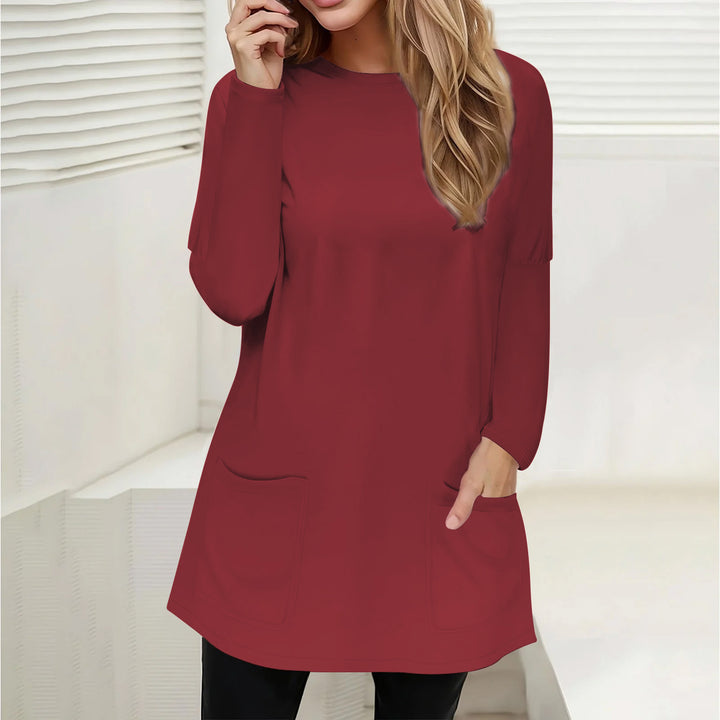 Damen Freizeit Longline Tunika mit Rundhalsausschnitt und aufgesetzten Taschen Echoarchiv