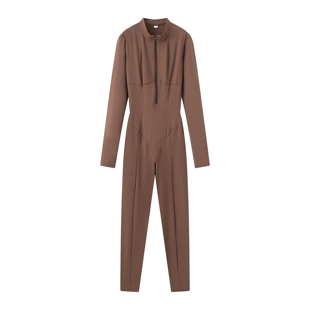 Damen Slim-Fit einteiliger Catsuit mit Reißverschluss und hohem Kragen Echo Archiv