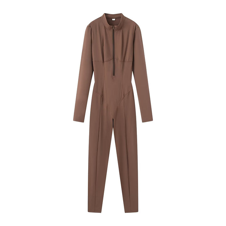 Damen Slim-Fit einteiliger Catsuit mit Reißverschluss und hohem Kragen Echo Archiv