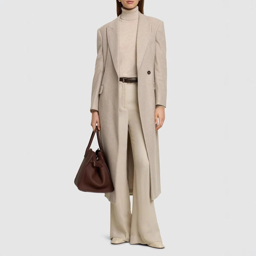 Damen Taillierter Longline Wollmixmantel mit schlanker Silhouette und Einreihiger Knopfleiste Echoarchiv