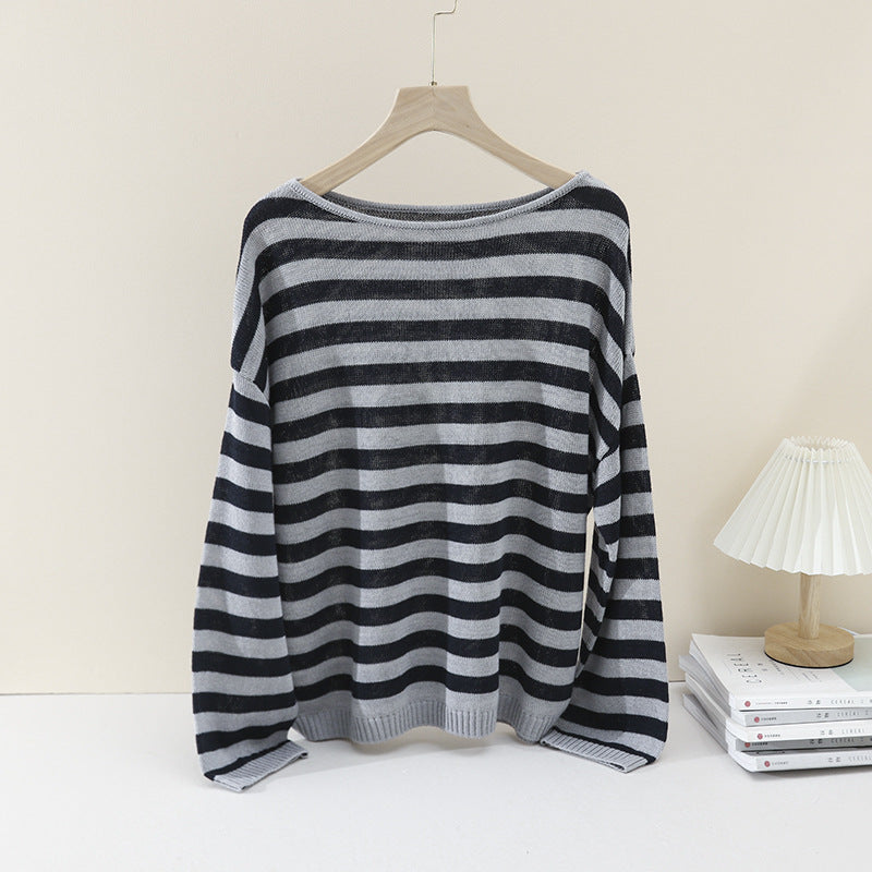 Damen lässiger Oversize Strickpullover mit U-Boot-Ausschnitt und maritimen Querstreifen Echo Archiv