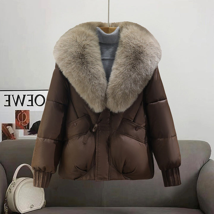 Damen Kurzsteppjacke im Boxy‑Cut mit extra breitem Schalkragen aus Kunstfell und Rippbündchen Echo Archiv