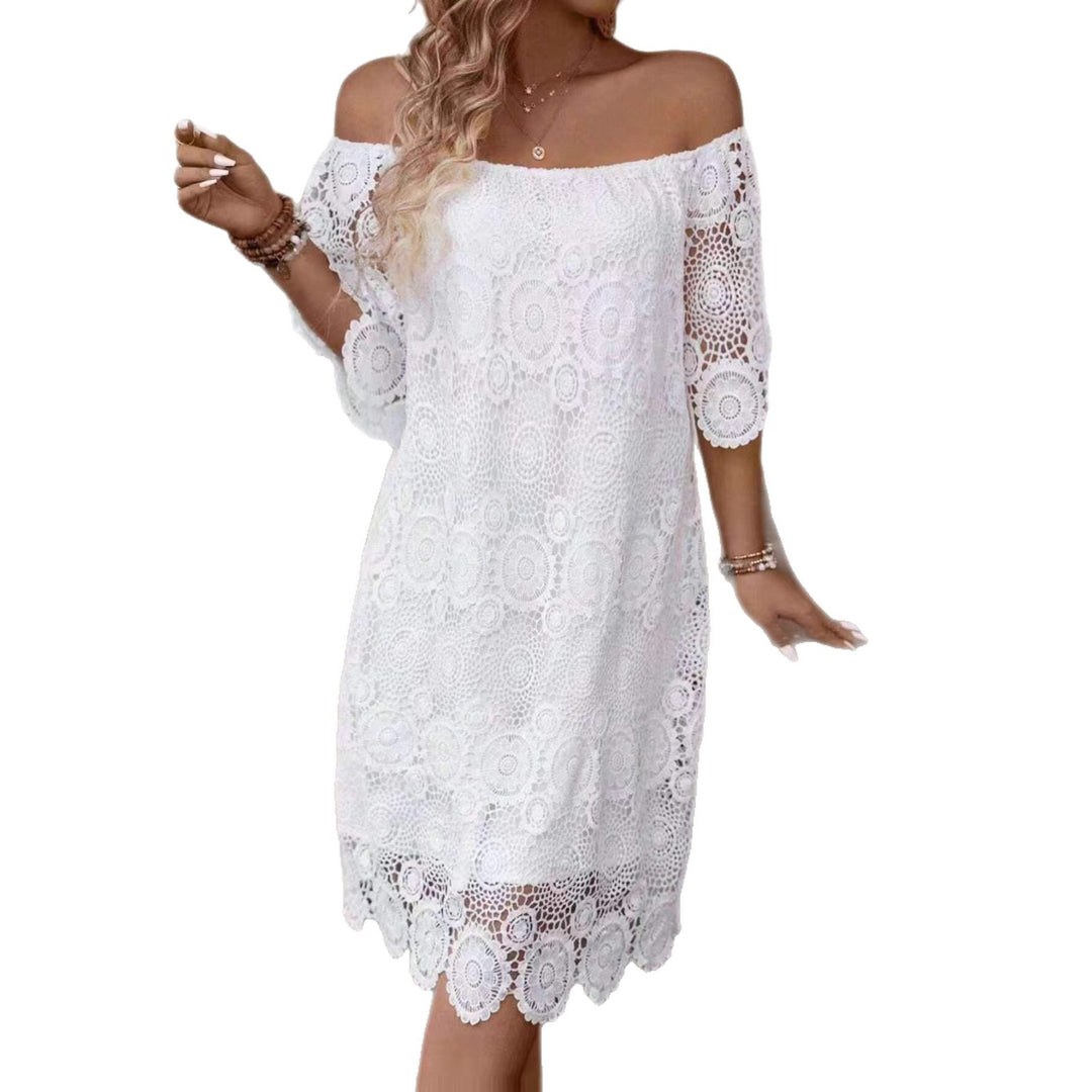 Damen nan schulterfreies Häkel-Midikleid mit Carmen-Ausschnitt und floraler Spitzenbordüre Echo Archiv