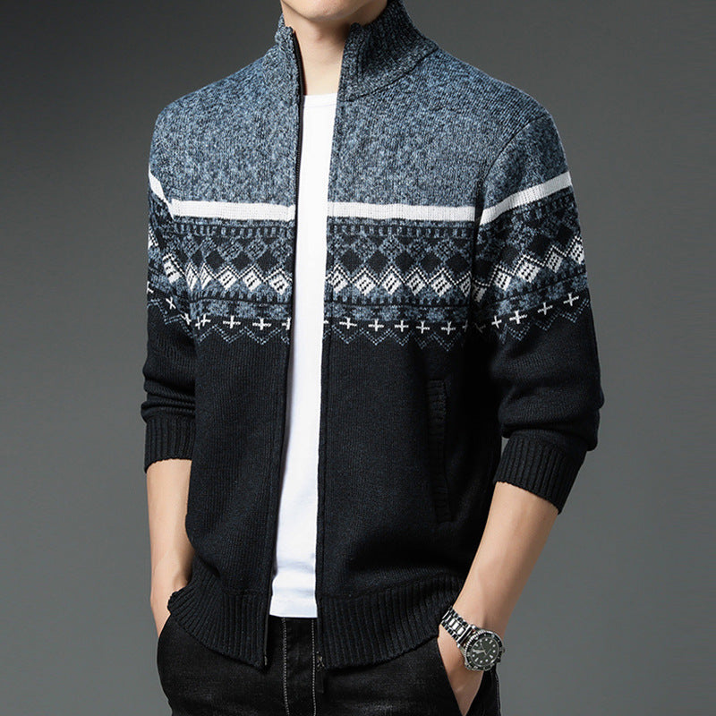 Herren Strickjacke mit hohem Kragen und attraktiven Mustern Echoarchiv