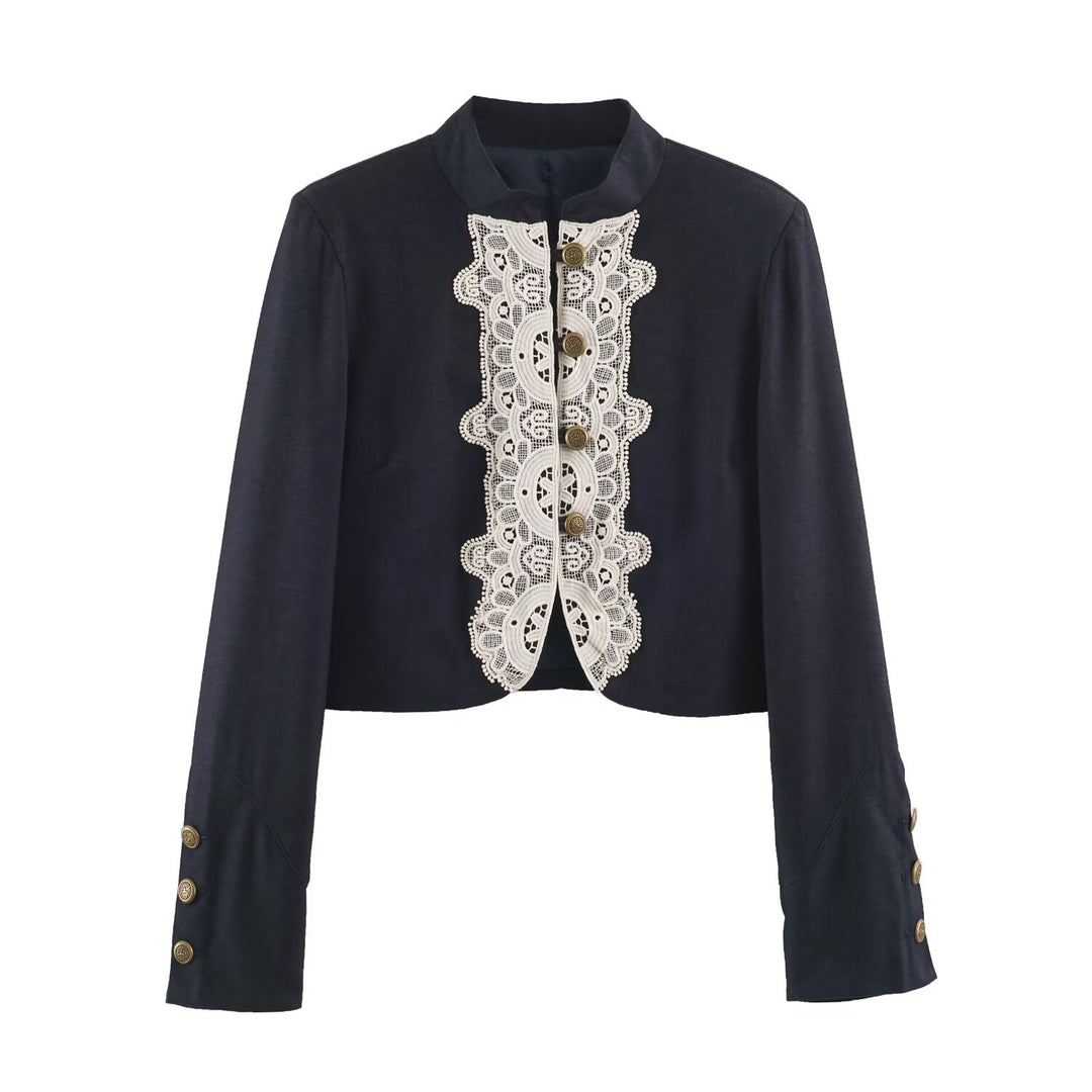 Damen Kurzer Bolero‑Blazer mit Spitzenfront und dekorativen Zierknöpfen Echo Archiv