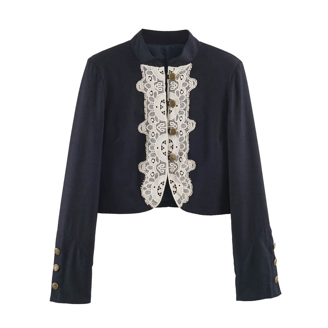 Damen Kurzer Bolero‑Blazer mit Spitzenfront und dekorativen Zierknöpfen Echo Archiv