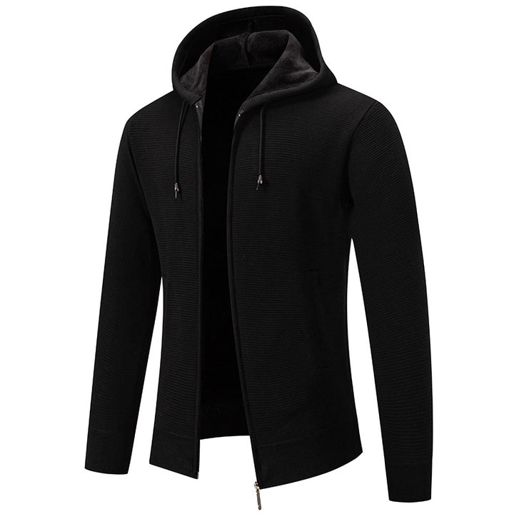 Herren nan strukturierte Reißverschluss-Strickjacke mit gefütterter Kapuze und weichem Teddy-Innenfutter Echo Archiv