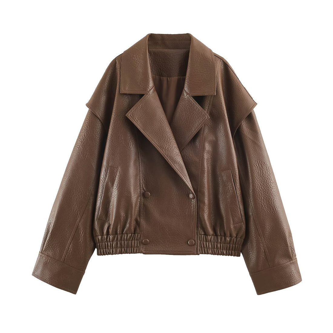 Damen Oversize Kunstlederjacke mit Doppelreihe, weitem Revers und elastischem Saum Echoarchiv