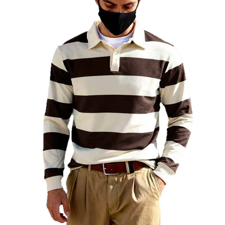 Herren Maritim inspiriertes Rugby-Langarmshirt aus Baumwollmix mit Polokragen und robusten Bündchen – Cavello