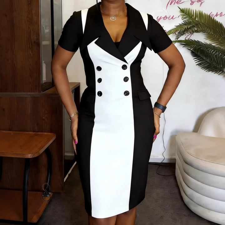 Damen Elegantes Bleistiftkleid mit kontrastierenden Knopfdetails Echo Archiv