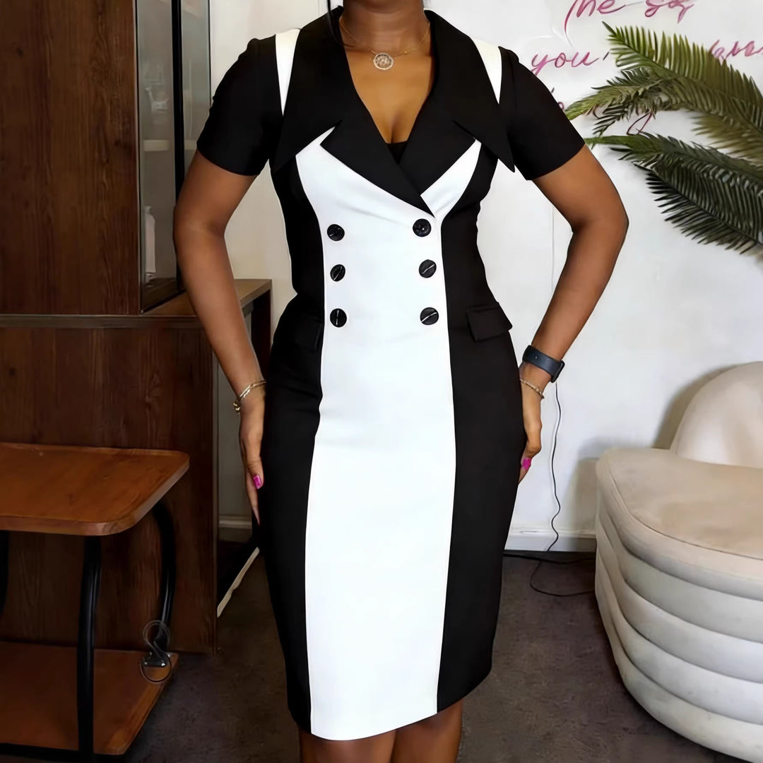 Damen Elegantes Etuikleid mit zweifarbigem Design und taillierten Akzenten Echo Archiv