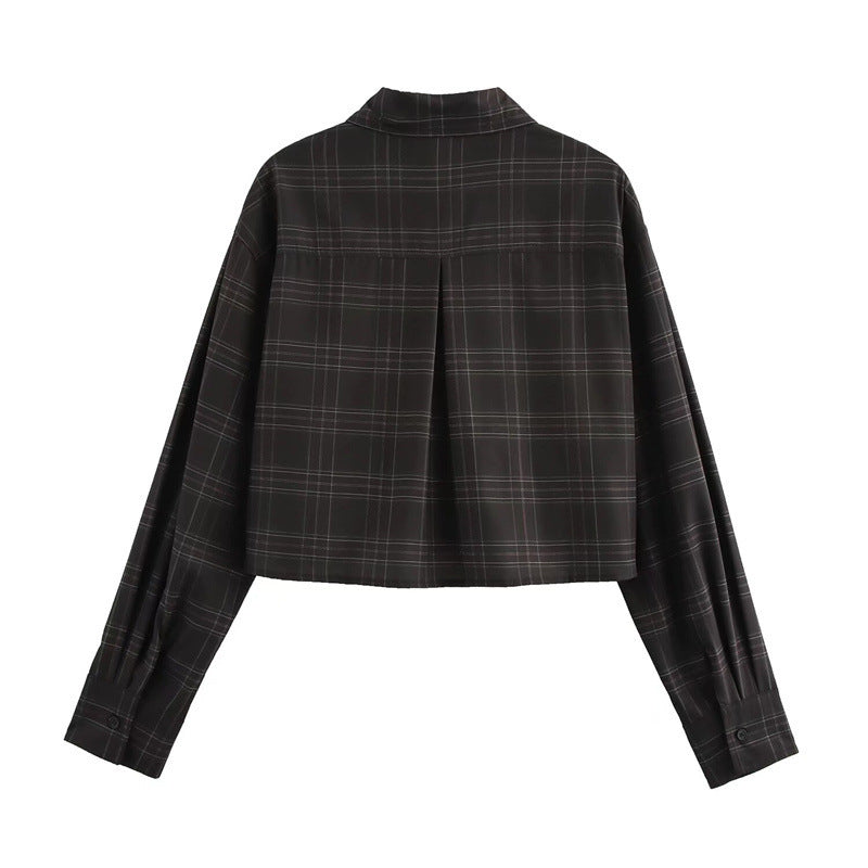 Damen Cropped Kastenförmige Hemdjacke im Karomuster mit verdeckter Knopfleiste Echo Archiv