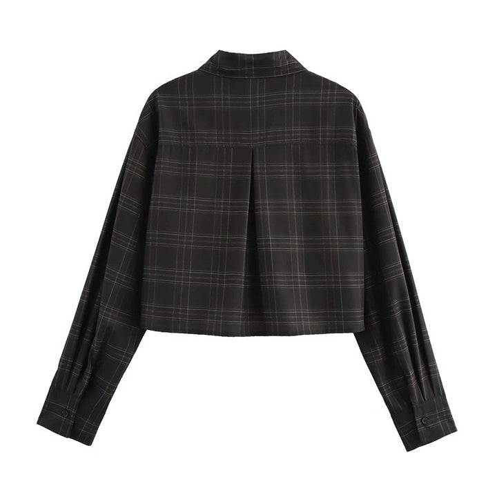 Damen Cropped Kastenförmige Hemdjacke im Karomuster mit verdeckter Knopfleiste Echo Archiv