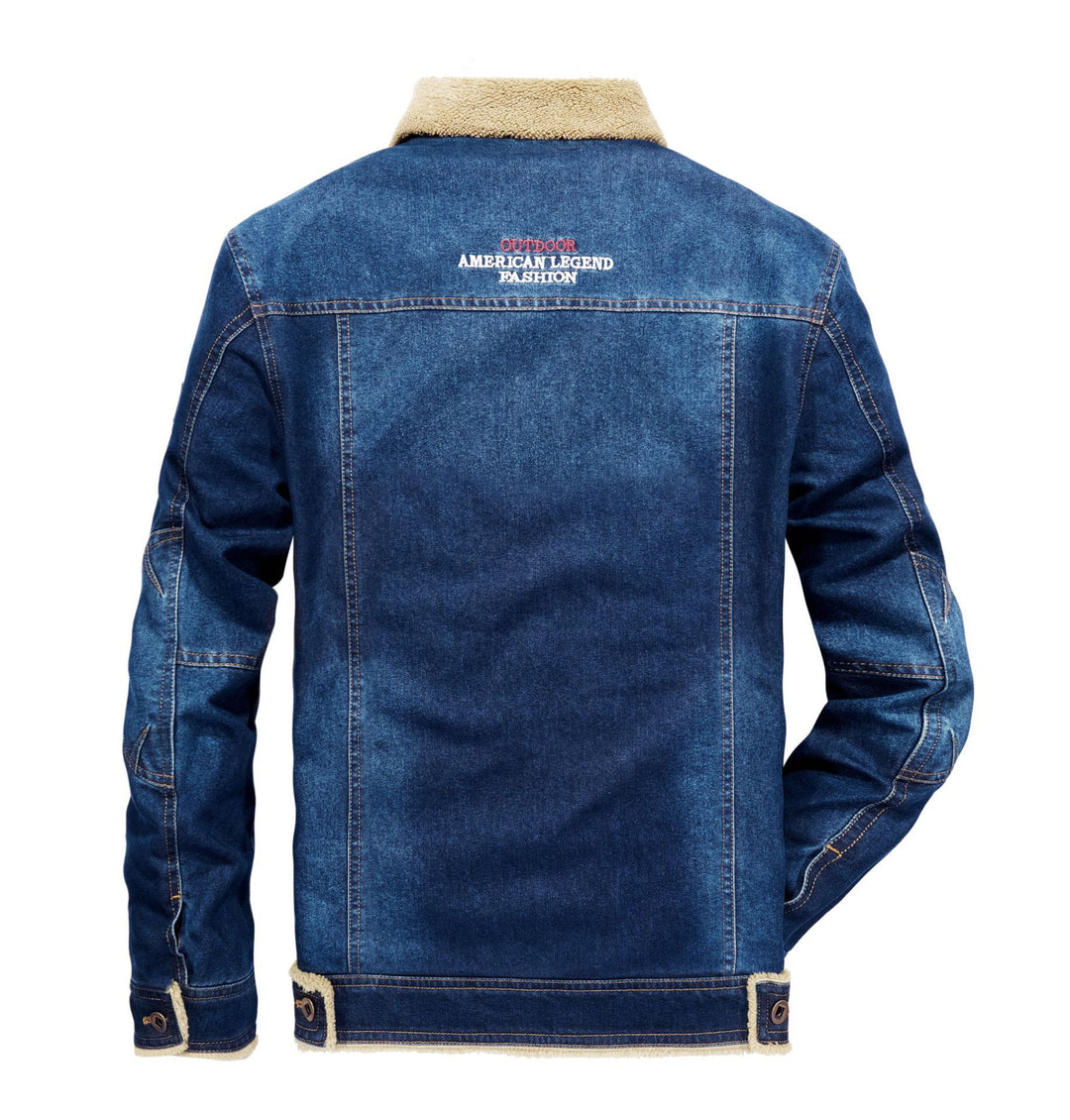 Herren Jeansjacke mit durchgehendem Sherpa-Futter und wärmendem Umlegekragen – Denvaro