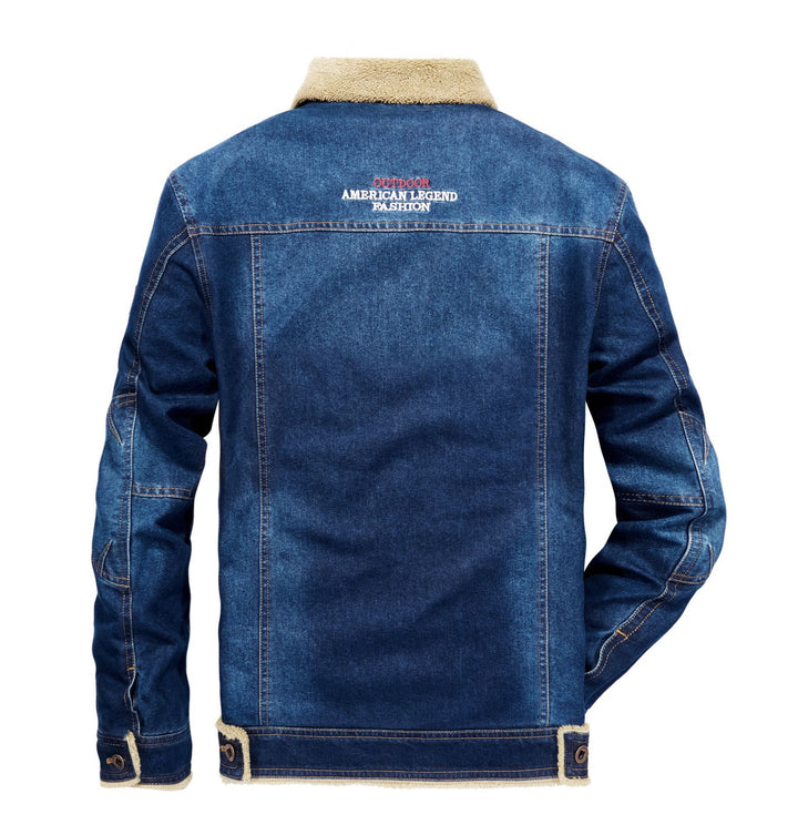 Herren Jeansjacke mit durchgehendem Sherpa-Futter und wärmendem Umlegekragen – Denvaro
