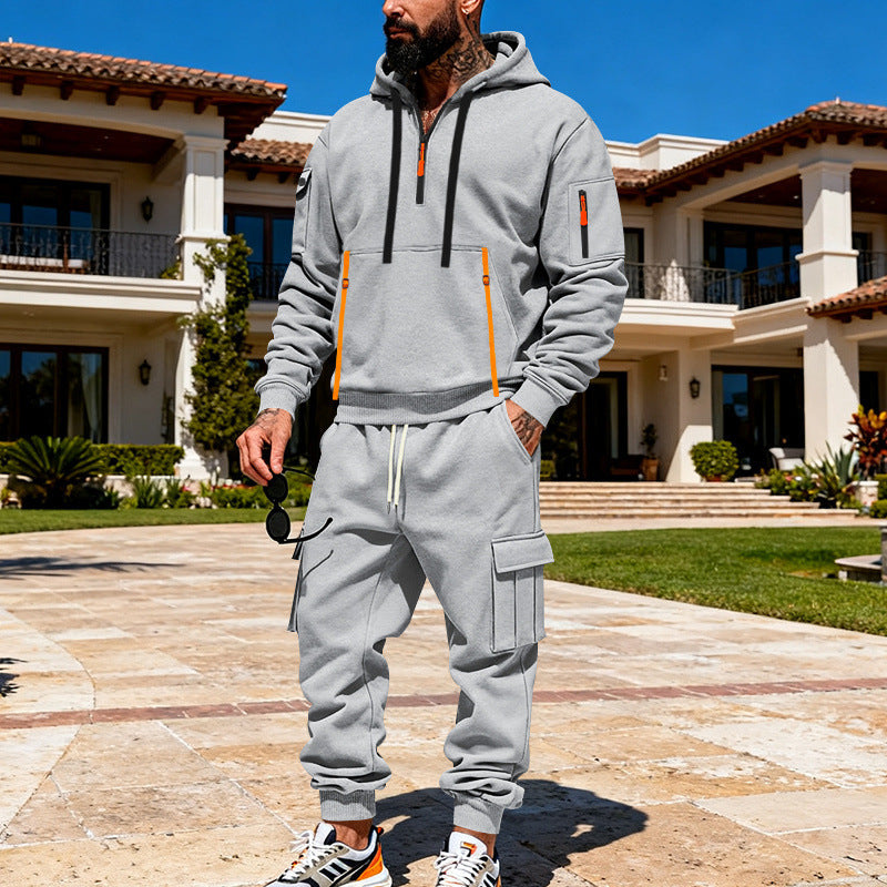 Herren nan urbanes Hoodie-Cargo-Set mit versteckten Reißverschlüssen, Mehrfach-Taschen und elastischem Saum Echo Archiv