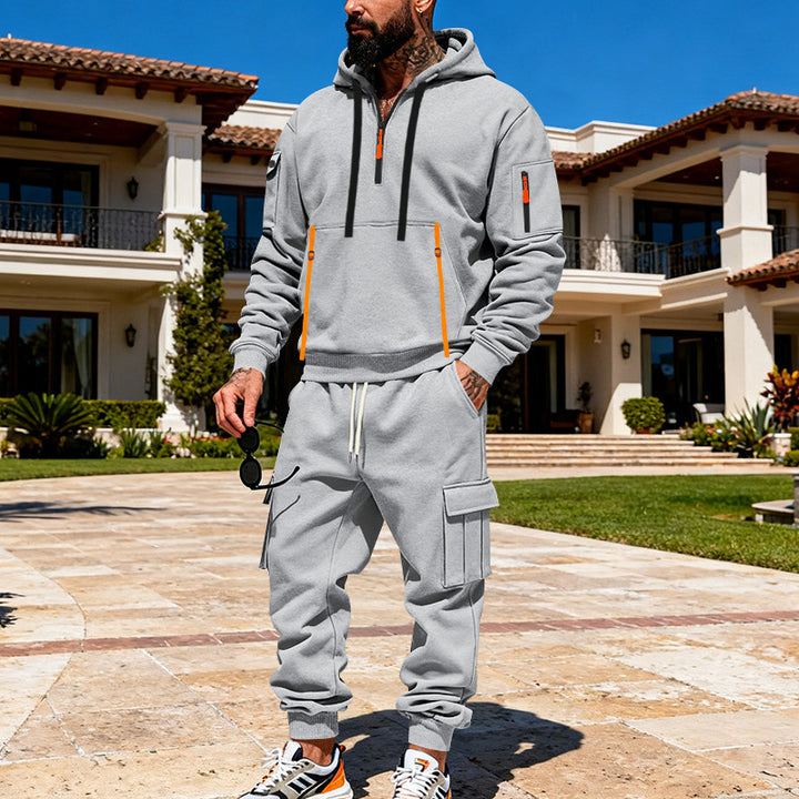 Herren nan urbanes Hoodie-Cargo-Set mit versteckten Reißverschlüssen, Mehrfach-Taschen und elastischem Saum Echo Archiv