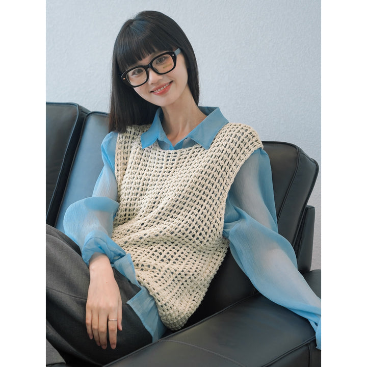 Damen Gehäkelte Grobstrick‑Weste im Layering‑Stil aus Baumwollmix Echoarchiv