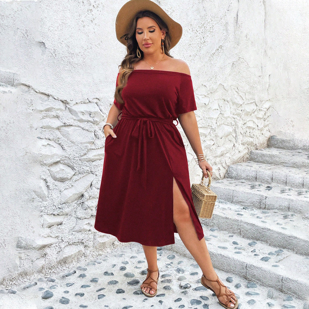 Damen Off-Shoulder Maxikleid mit eleganter Drapierung und seitlichem Schlitz Echo Archiv