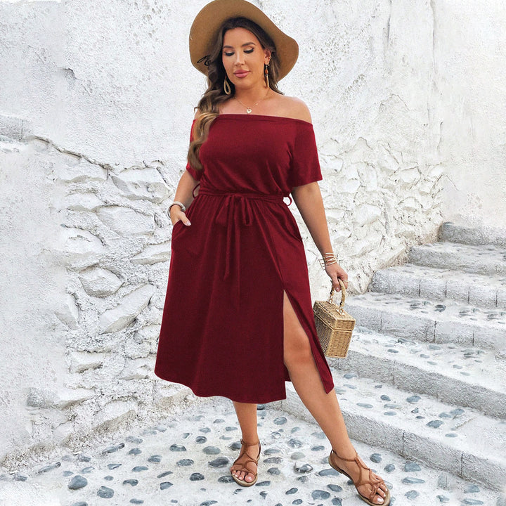 Damen Off-Shoulder Maxikleid mit eleganter Drapierung und seitlichem Schlitz Echo Archiv