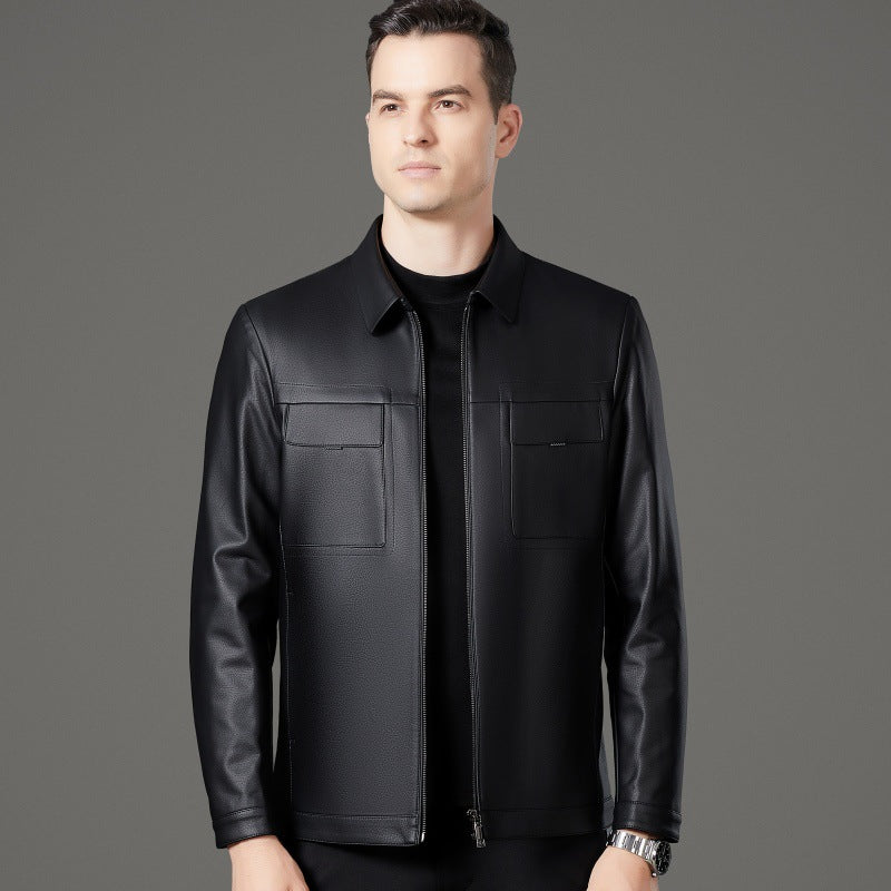 Herren stilvolle Kunstlederjacke mit praktischen Taschen Echoarchiv