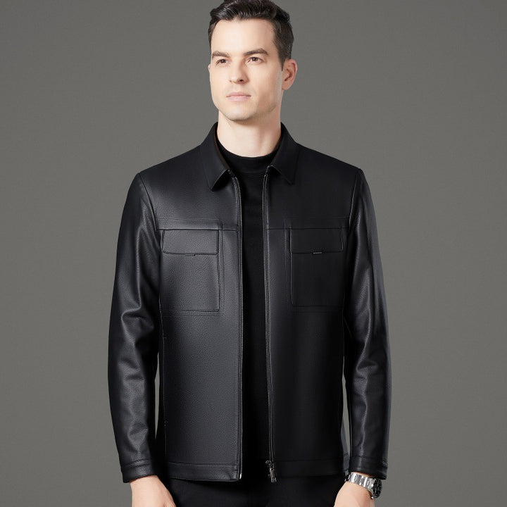 Herren stilvolle Kunstlederjacke mit praktischen Taschen Echoarchiv
