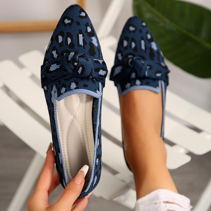 Damen  spitze Slipper aus gestricktem Animal-Print mit dekorativer Schleife und gepolstertem Komfortfußbett Echo Archiv
