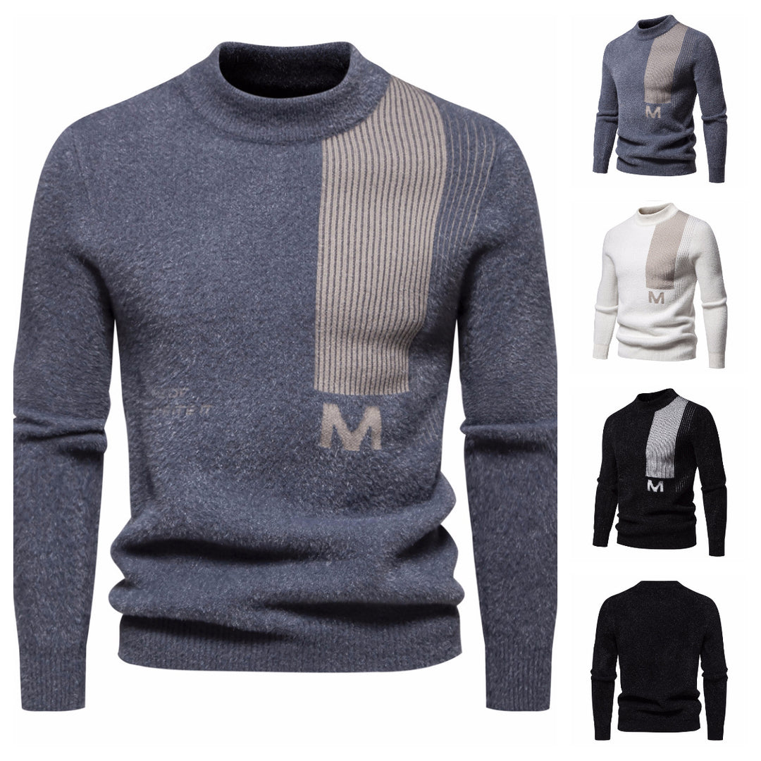 Herren Hochwertiger Strickpullover mit modernem Stehkragen und strukturiertem Design Echoarchiv