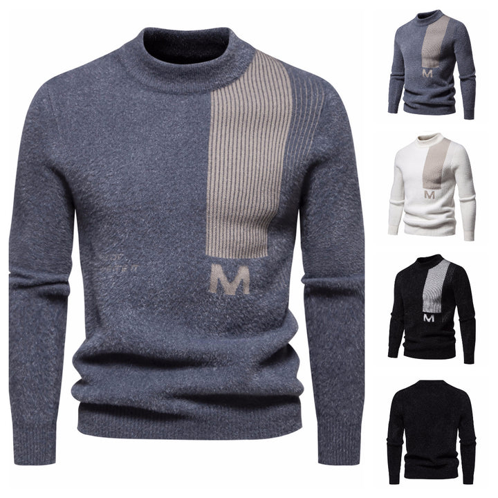 Herren Hochwertiger Strickpullover mit modernem Stehkragen und strukturiertem Design Echoarchiv