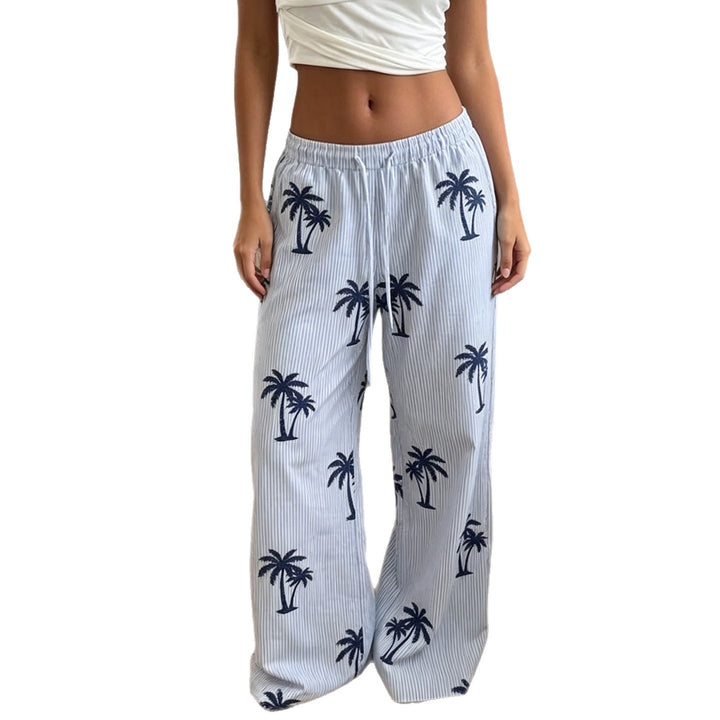 Damen Leichte Palmen-Print Palazzo-Hose mit elastischem Bund Echo Archiv