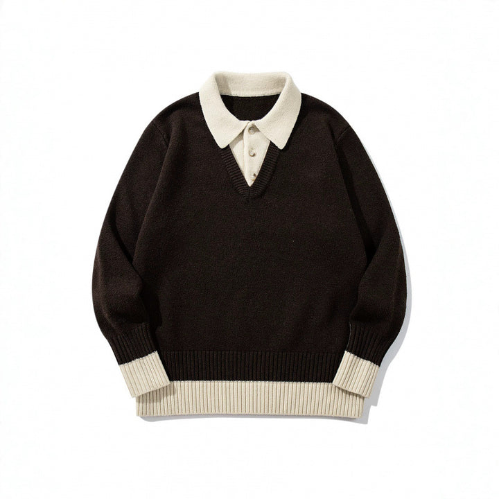 Herren Oversized Feinstrick-Polo mit kontrastbesetztem Hemdkragen und Rippenbündchen Echo Archiv