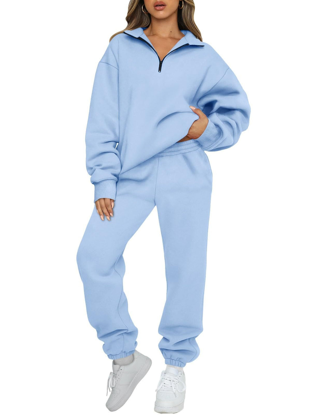 Damen nan Halbzip-Loungewear-Set mit übergroßem Kragenpullover und taillierter Jogginghose mit elastischem Bund Echo Archiv