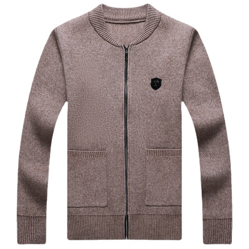 Herren Klassische Strickjacke mit Reißverschluss und aufgesetzten Taschen – Terenzo