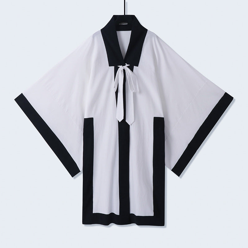 Unisex Oversize Kimono-Cardigan mit Kontrastblende, Bindeband und aufgesetzten Taschen Echoarchiv