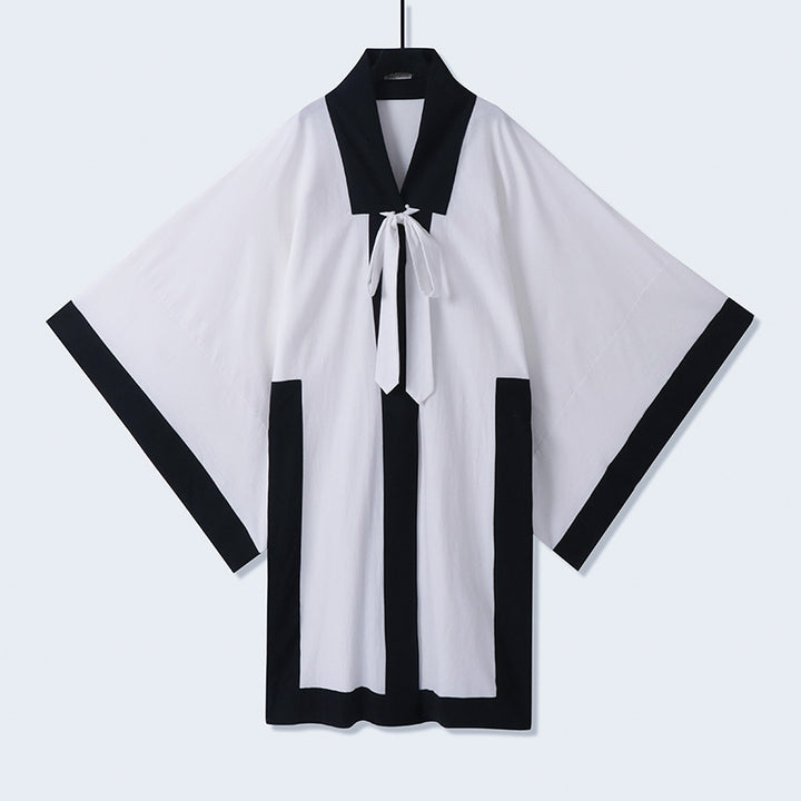 Unisex Oversize Kimono-Cardigan mit Kontrastblende, Bindeband und aufgesetzten Taschen Echoarchiv
