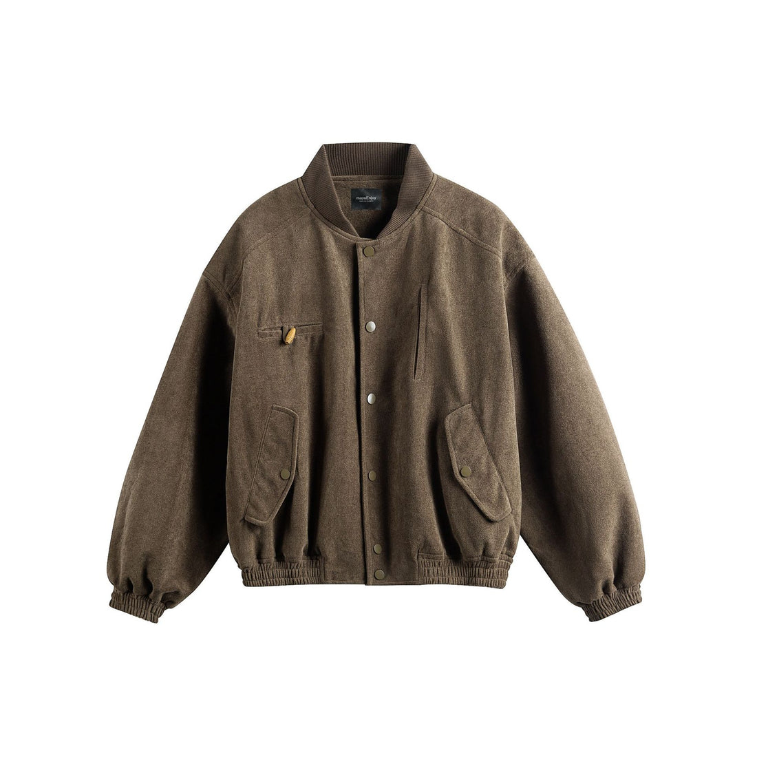 Unisex Boxy-Softsuede-Blouson mit Druckknopfleiste, Pattentaschen und geripptem Saum Echoarchiv