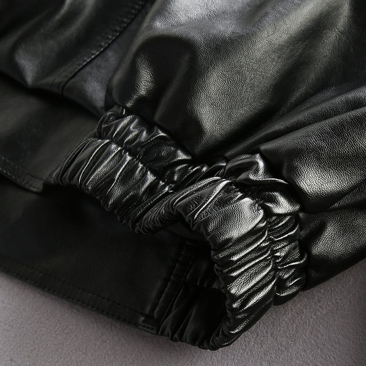 Herren Oversized Lederimitat-Utility-Jacke mit Pattentaschen und elastischem Saum Echoarchiv