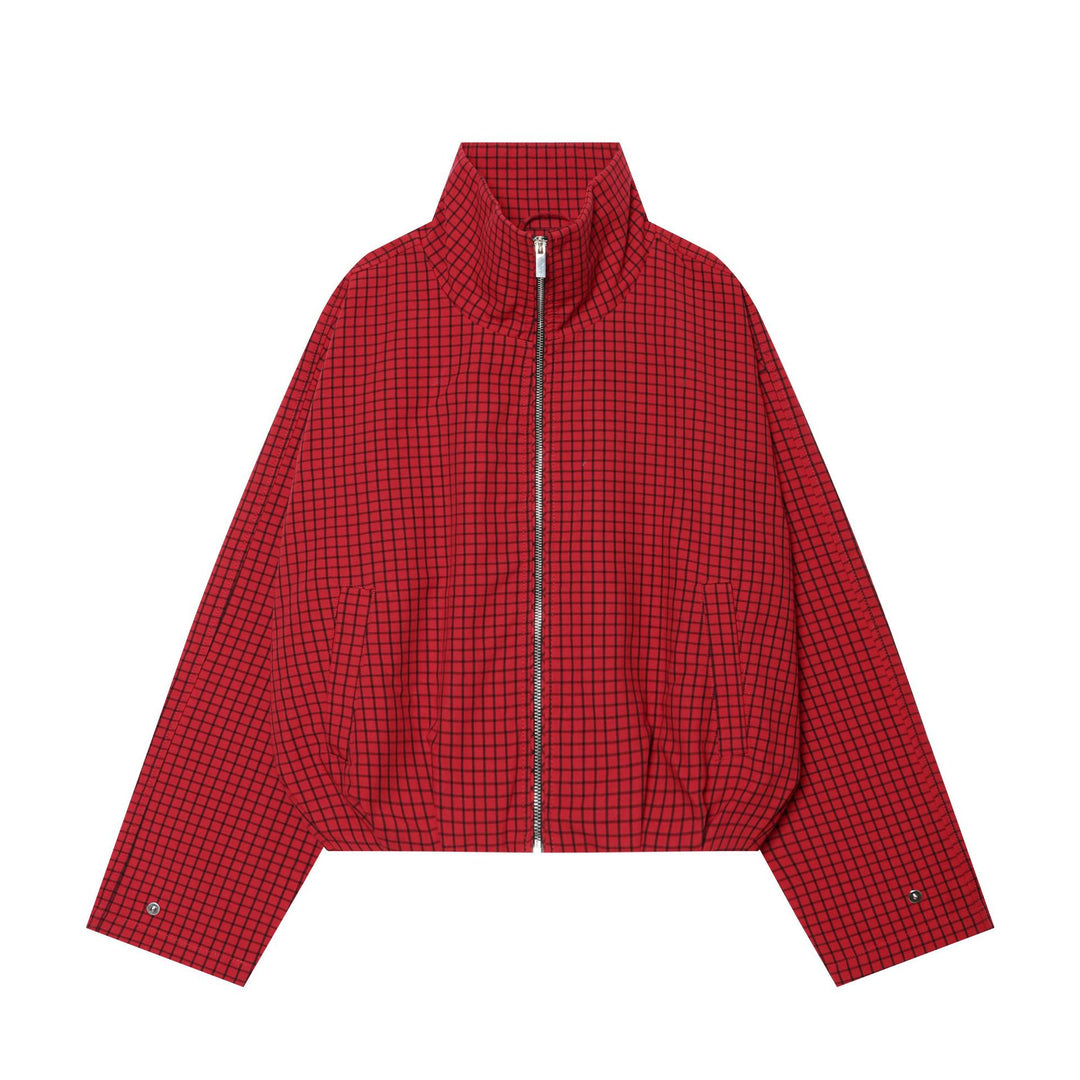 Damen Cropped-Bomberjacke mit hohem Stehkragen, Karomuster und elastischem Saum Echo Archiv