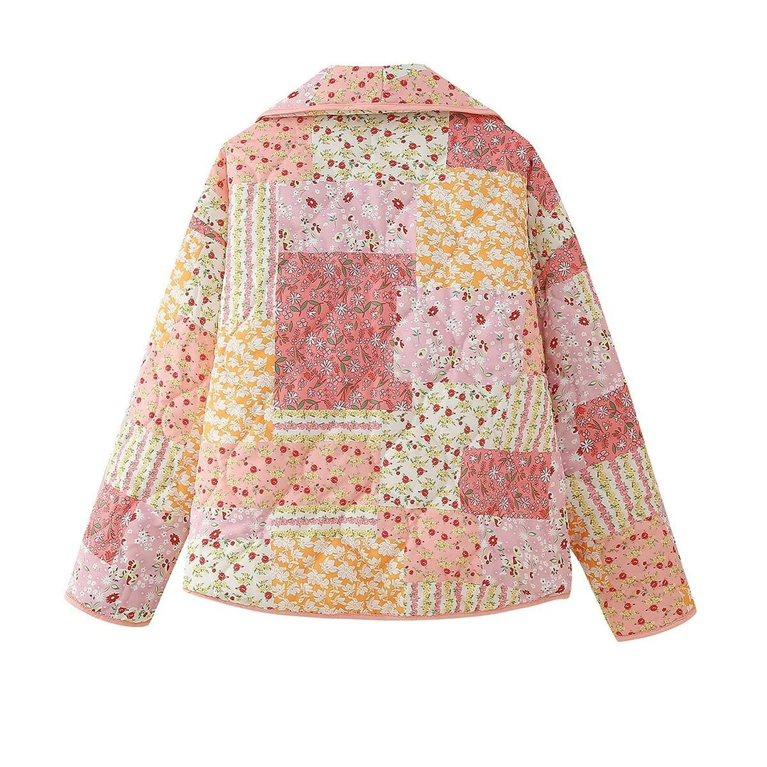 Damen nan gesteppte Patchwork-Quiltjacke mit Reverskragen und aufgesetzten Taschen Echo Archiv