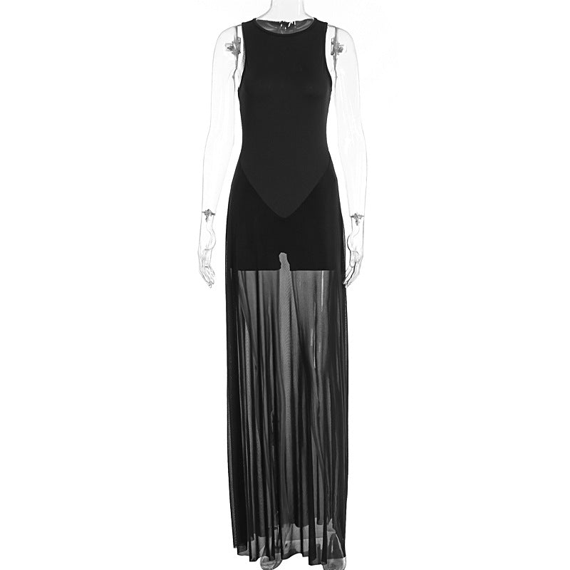 Damen Elegantes Maxi-Kleid mit transparentem Chiffon-Überwurf und figurbetontem Inneren Echo Archiv